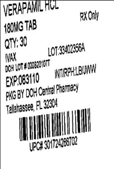 Verapamil Tablets180mg 30s Label - Verapamil ER180mg(IVAX)